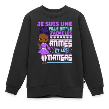Animé Manga Humour Japonais Kawaii Fille - Sweat Premium enfant bio - noir - Devant - AI Model Kid Female (0cm)