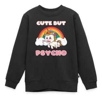 Cute but Psycho Einhorn - Kinder Premium Organic Sweatshirt - Schwarz - Vorne - AI Model Kid Female (0cm)