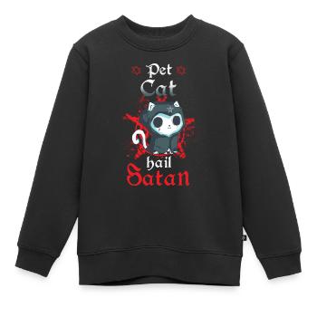 Pet Cat Hail Satan - Kids Premium Organic Sweatshirt - black - Front - AI Model Kid Female (0cm)