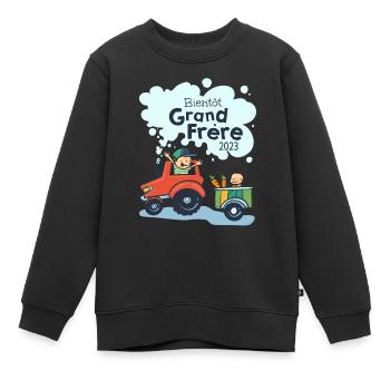 Bientot Grand Frere Tracteur 2023 - Sweat Premium enfant bio - noir - Devant - AI Model Kid Female (0cm)