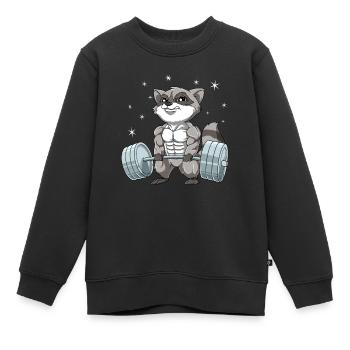 Waschbär Gewichtheben Fitness-Studio - Kinder Premium Organic Sweatshirt - Schwarz - Vorne - AI Model Kid Female (0cm)
