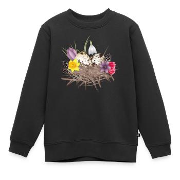 Frühlings Nest mit Eier,Federn und Frühlingsblüten - Kinder Premium Organic Sweatshirt - Schwarz - Vorne - AI Model Kid Female (0cm)