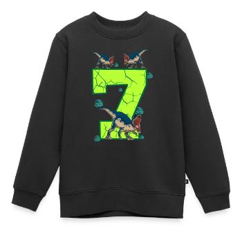 7th birthday Dino - Kids Premium Organic Sweatshirt - black - Front - AI Model Kid Female (0cm)