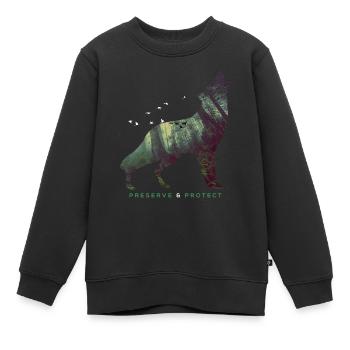 Preserve & Protect Climate Protection Wolf - Kids Premium Organic Sweatshirt - black - Front - AI Model Kid Female (0cm)