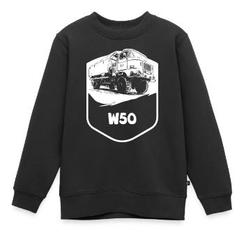 W50 | RDA | Camions | CGPI - Sweat Premium enfant bio - noir - Devant - AI Model Kid Female (0cm)