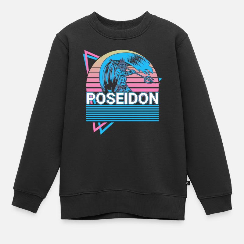 Poséidon Dieu grec de la mer Retro Gesche - Sweat Premium enfant bio - noir