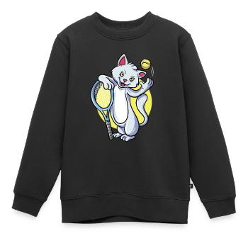 Tennis Katze - Kinder Premium Organic Sweatshirt - Schwarz - Vorne - AI Model Kid Female (0cm)