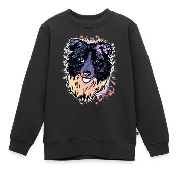 Border Collie éclaboussures de couleur - Sweat Premium enfant bio - noir - Devant - AI Model Kid Female (0cm)