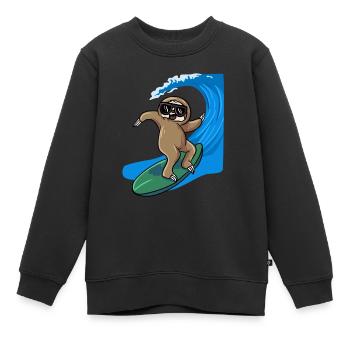 Faultier Surfer Surfbrett Surfen - Kinder Premium Organic Sweatshirt - Schwarz - Vorne - AI Model Kid Female (0cm)