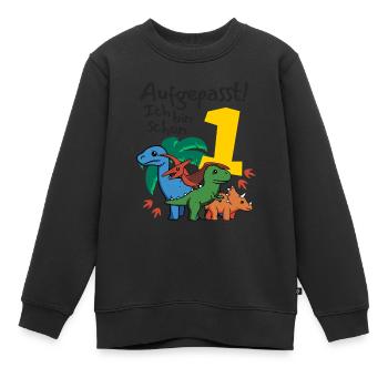 Dinos Aufgepasst Ich bin schon 1 Jahr Geburtstag - Kinder Premium Organic Sweatshirt - Schwarz - Vorne - AI Model Kid Female (0cm)