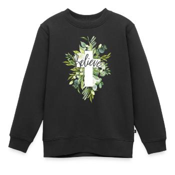 Believe Glaube an Gott Kreuz Spruch Geschenk - Kinder Premium Organic Sweatshirt - Schwarz - Vorne - AI Model Kid Female (0cm)