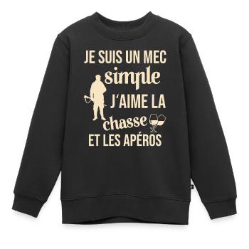 Un mec Simple J'aime la Chasse et les Apéros - Sweat Premium enfant bio - noir - Devant - AI Model Kid Female (0cm)