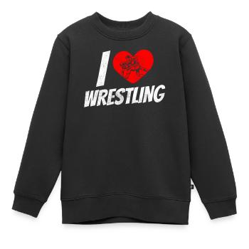 I love wrestling wrestling wrestling wrestling - Kids Premium Organic Sweatshirt - black - Front - AI Model Kid Female (0cm)