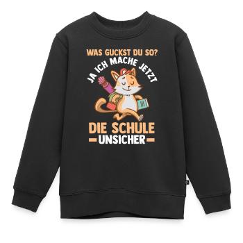 Schulkind Katze Schüler Schulanfang Einschulung - Kinder Premium Organic Sweatshirt - Schwarz - Vorne - AI Model Kid Female (0cm)