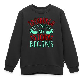 Edinburgh Story gift - Kids Premium Organic Sweatshirt - black - Front - AI Model Kid Female (0cm)