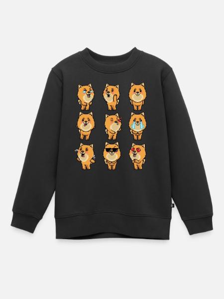 Zwergspitz Chien Émoticône de Poméranie - Sweat Premium enfant bio - noir