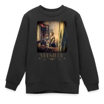 Jan vermeer Briefleserin Gemälde Coole Kunst - Kinder Premium Organic Sweatshirt - Schwarz - Vorne - AI Model Kid Female (0cm)