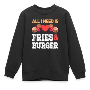 All I need is Fries & Burger Junk Food Pommes - Kinder Premium Organic Sweatshirt - Schwarz - Vorne - AI Model Kid Female (0cm)