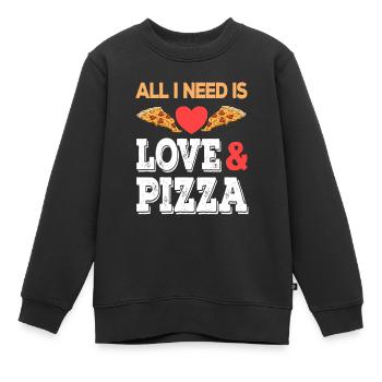 All I need is Love and Pizza Junk Food Fastfood - Kinder Premium Organic Sweatshirt - Schwarz - Vorne - AI Model Kid Female (0cm)