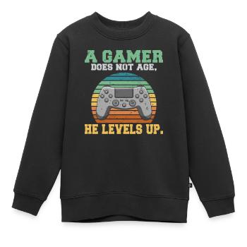 A gamer does not age he levels up lustiges Gaming - Kinder Premium Organic Sweatshirt - Schwarz - Vorne - AI Model Kid Female (0cm)