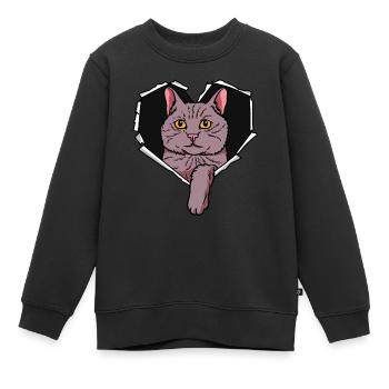 Zerrissenes Loch Riss Katze - Kinder Premium Organic Sweatshirt - Schwarz - Vorne - AI Model Kid Female (0cm)