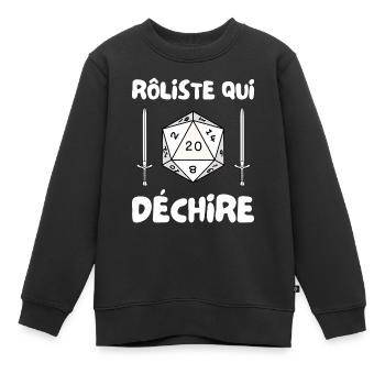 rôliste qui déchire - dé de 20 et épée - Sweat Premium enfant bio - noir - Devant - AI Model Kid Female (0cm)
