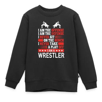 Lutteur Offensive Defensive Wrestling Professionnel - Sweat Premium enfant bio - noir - Devant - AI Model Kid Female (0cm)