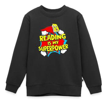 Reading Is My Superpower - Kinder Premium Organic Sweatshirt - Schwarz - Vorne - AI Model Kid Female (0cm)