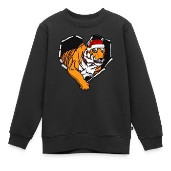 Bouchon perforé déchiré par une fissure de tigre - Sweat Premium enfant bio - noir - Devant - AI Model Kid Female (0cm)