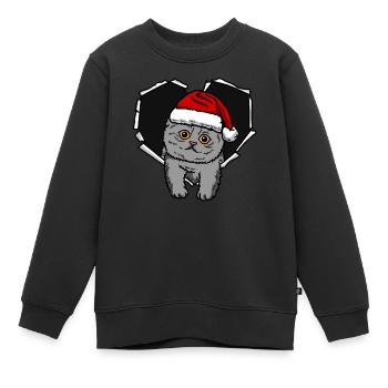 Zerrissenes Loch Riss Katze Weihnachtsmütze - Kinder Premium Organic Sweatshirt - Schwarz - Vorne - AI Model Kid Female (0cm)