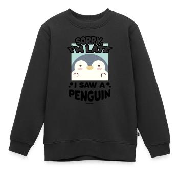 Désolé je suis en retard j’ai vu un pingouin - Sweat Premium enfant bio - noir - Devant - AI Model Kid Female (0cm)