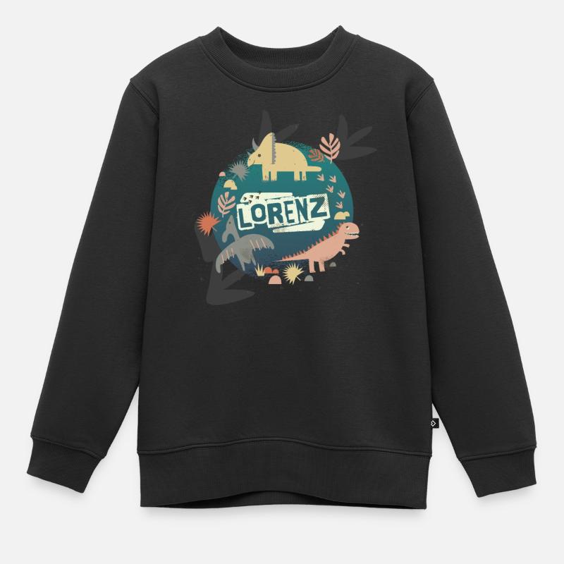 FELIX - Beau nom de garçon avec de mignons dinosaures - Sweat Premium enfant bio - noir
