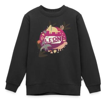 LEON - Beau nom de garçon avec de mignons dinosaures - Sweat Premium enfant bio - noir - Devant - AI Model Kid Female (0cm)