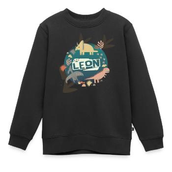 LEON - Beau nom de garçon avec de mignons dinosaures - Sweat Premium enfant bio - noir - Devant - AI Model Kid Female (0cm)