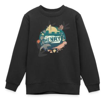 HENRY - Beau nom de garçon avec de mignons dinosaures - Sweat Premium enfant bio - noir - Devant - AI Model Kid Female (0cm)