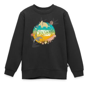JULIAN - Beau nom de garçon avec de mignons dinosaures - Sweat Premium enfant bio - noir - Devant - AI Model Kid Female (0cm)