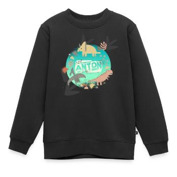 ANTON - Beau nom de garçon avec de mignons dinosaures - Sweat Premium enfant bio - noir - Devant - AI Model Kid Female (0cm)