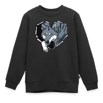 Wolf Riss zerissenes Loch Herz Wolfsgesicht - Kinder Premium Organic Sweatshirt - Schwarz - Vorne - AI Model Kid Female (0cm)