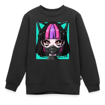 Cyborg Anime Girl Neko Girl Cyber Punk Cyber - Sweat Premium enfant bio - noir - Devant - AI Model Kid Female (0cm)