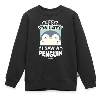 Désolé je suis en retard j’ai vu un pingouin - Sweat Premium enfant bio - noir - Devant - AI Model Kid Female (0cm)