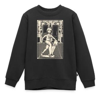 Mädchen mit Skateboard vor Backsteinmauerwerk. - Kinder Premium Organic Sweatshirt - Schwarz - Vorne - AI Model Kid Female (0cm)
