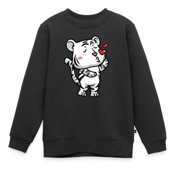 Weißer Tiger Emoticon Bengalischer Tiger - Kinder Premium Organic Sweatshirt - Schwarz - Vorne - AI Model Kid Female (0cm)