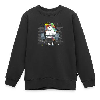 Einhorn Gewichtheben Kreuzheben Fitness Gym - Körper - Kinder Premium Organic Sweatshirt - Schwarz - Vorne - AI Model Kid Female (0cm)