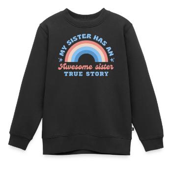 Meine Schwester hat ein tolles Schwesternzitat - Kinder Premium Organic Sweatshirt - Schwarz - Vorne - AI Model Kid Female (0cm)
