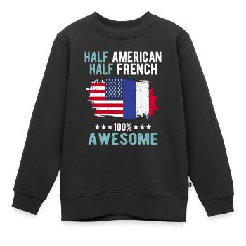 Mi-Américain, mi-Américain - Sweat Premium enfant bio - noir - Devant - AI Model Kid Female (0cm)