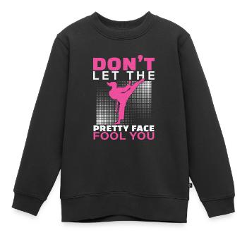 Don't Let The Pretty Face Fool You Drôle Karaté - Sweat Premium enfant bio - noir - Devant - AI Model Kid Female (0cm)