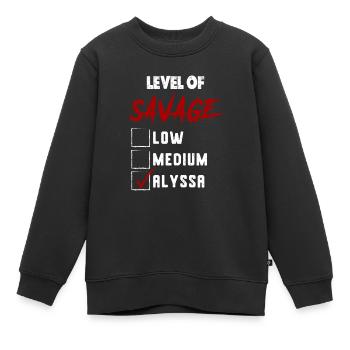 Niveau de Sauvage: ALYSSA Coche Nouveauté Custom N - Sweat Premium enfant bio - noir - Devant - AI Model Kid Female (0cm)