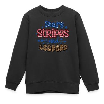 Stars Stripes and Leopard Happy 4th of July - Kinder Premium Organic Sweatshirt - Schwarz - Vorne - AI Model Kid Female (0cm)