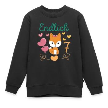 Fuchs Geburtstagshirt Endlich 7 Jahre Mädchen - Kinder Premium Organic Sweatshirt - Schwarz - Vorne - AI Model Kid Female (0cm)