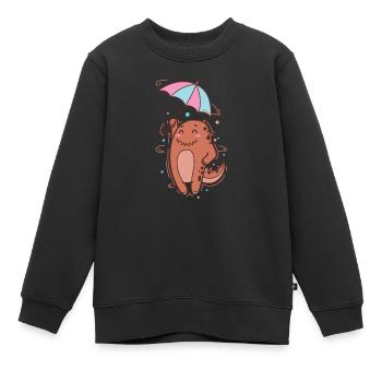Dino mit Sonnenschirm Dinosaurier Reptil - Kinder Premium Organic Sweatshirt - Schwarz - Vorne - AI Model Kid Female (0cm)